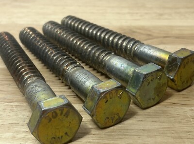 Lot of (4) 3/4'' x 6'' LARGE Lag Screw Bolts Steel 307 A Hex Head Zinc Coated