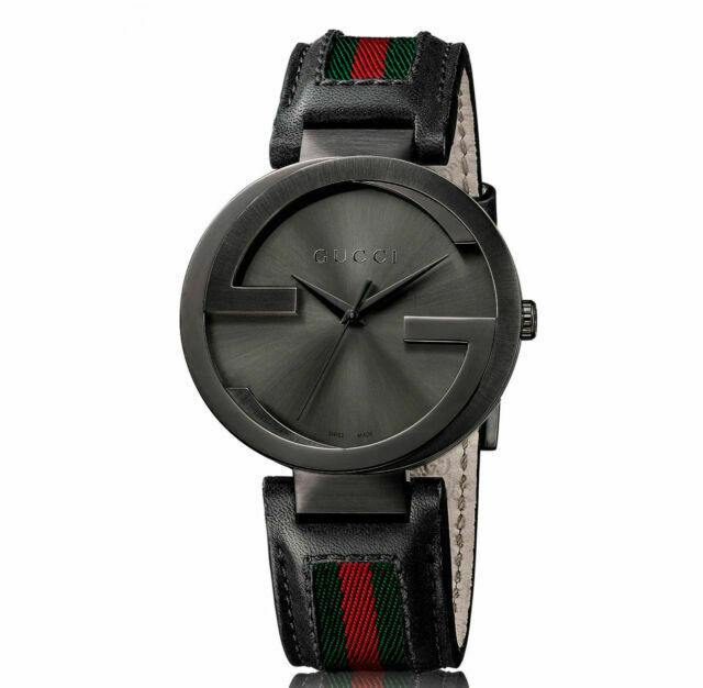 Gucci YA133206 Men's Interlocking Black Leather with Red and Green