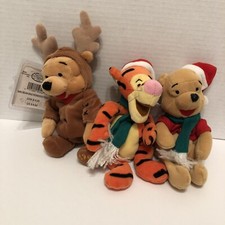 DISNEY WINNIE THE POOH REINDEER Xmas Tigger Xmas Pooh BEAN BAG BEANIE 8  PLUSH