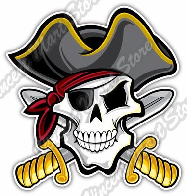 Pirate Jolly Roger Boat Corsair Cartoon Car Bumper Vinyl Sticker Decal 4''X5''