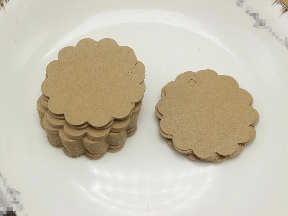 100 Blank Brown Kraft Paper Hang Tags Price Gift Cards Flower 60mm Wedding Party - Image 4 of 4