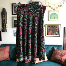 LULAROE size M Black Burgundy Green Floral Print Azure A-Line Hi-Lo Skirt NWT