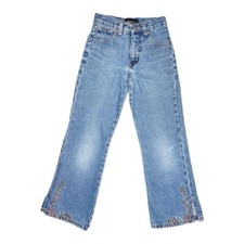 Vintage Y2K Xhilaration Girls SZ (8) Light Wash Floral Embroidered Flare Jeans