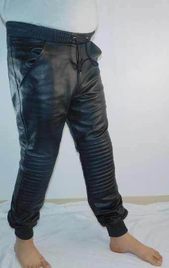 Leather Joggers Shin Padding / Leather Pants / Motorbike Leather Pant / Gay Pant-image