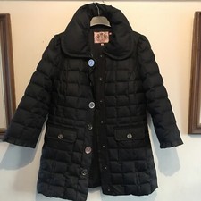 Bnwt Juicy Couture M Black Long Puffer Jacket Coat Press Stud Buttons Lined