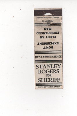 Matchbook Cover Oklahoma City Sheriff Stanley Rogers Election Oklahoma County