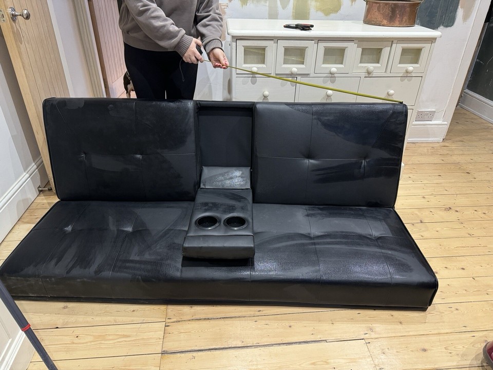 Brand new Faux Leather Sofa Bed with chrome legs (can’t fit down my