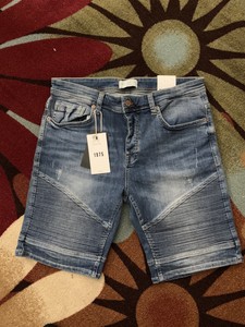 denim moto shorts
