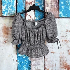 Women's H&M Divided Puff-sleeved Blouse Short Sleeve MEDIUM Multicolor PRE-OWNED