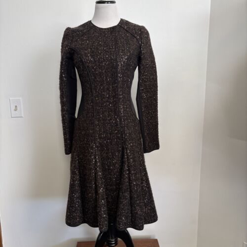 J. Mendel Paris Women’s fitted Wool Blend Coat Browns Sequin Sz 6 Made in France