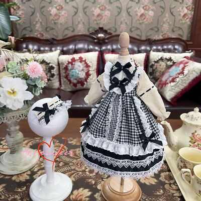 Blythe 1/6 1/4 Puyoo 1/3 BJD Doll Clothes Black+White Checker Dress + Headwear