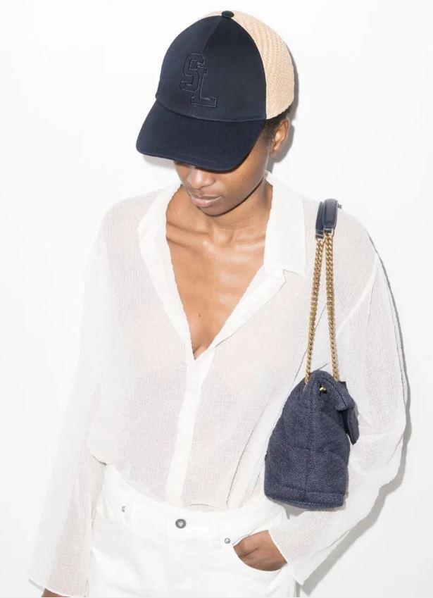 NEW YSL SAINT LAURENT SL LOGO COTTON CANVAS AND RAFFIA