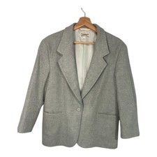 VTG LL Bean Wool Blend Blazer Jacket Womens 10P Green Herringbone Tweed USA Made