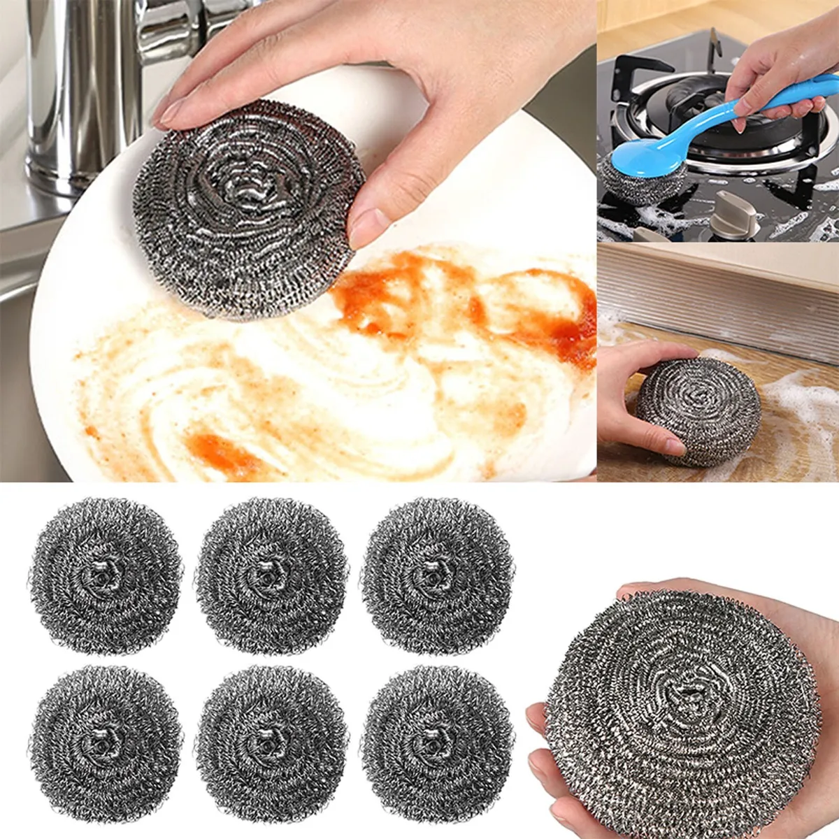 Stainless Steel Cleaning Ball Kitchen Household Large Steel Wire Hand Dish  Brush