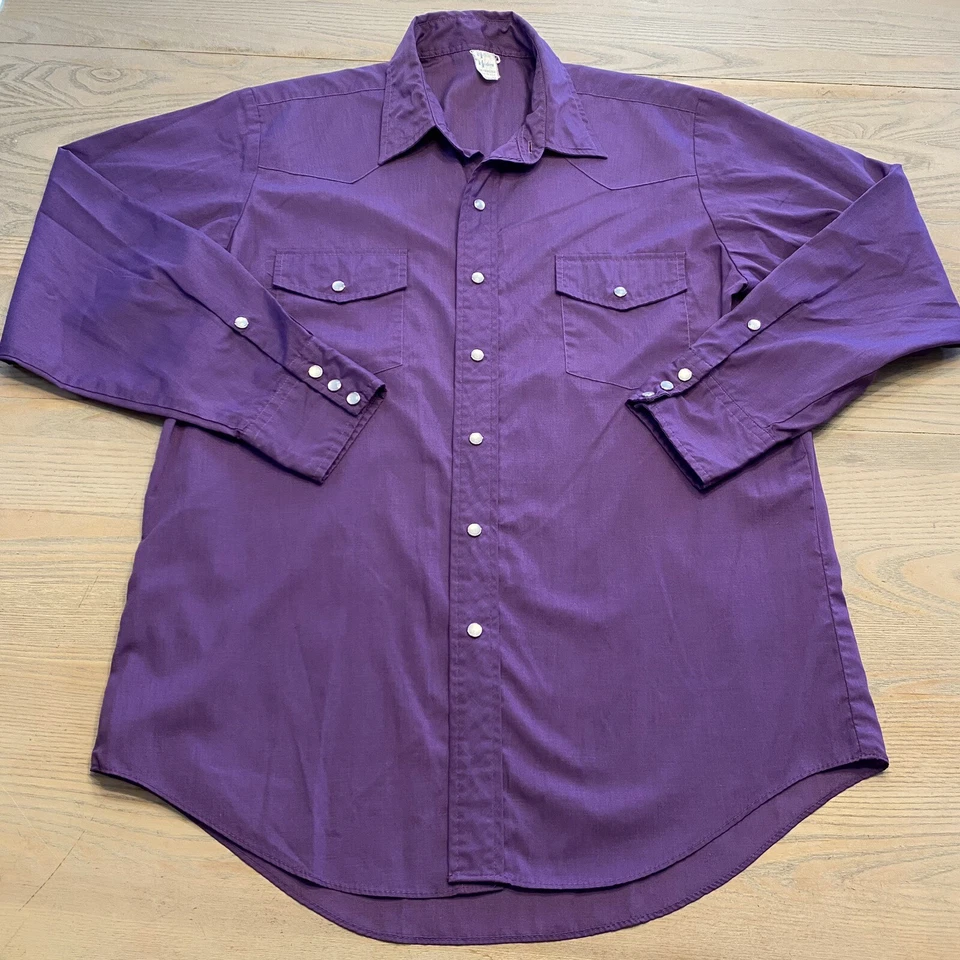 VTG Malco Modes San Fran Purple Western Pearl Snap Shirt Mens 16.5 33 USA Made - Image 3 of 4