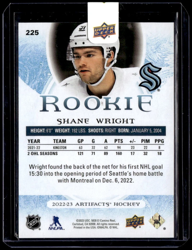 2022-23 Upper Deck UD Artifacts #225 Shane Wright Rookie Redemption /999 - Image 2 of 2