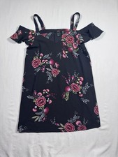 Forever 21 Floral Dress Small Black Pink Cold Shoulder Ruffle Sleeve Summer Mini
