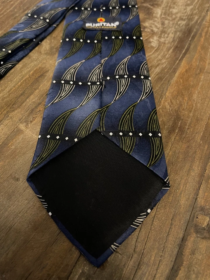Corbata Puritan Edición Especial Para Hombre - Azul y Verde Patrón Onda Geométrica - EE. UU. Foto 4 de 4