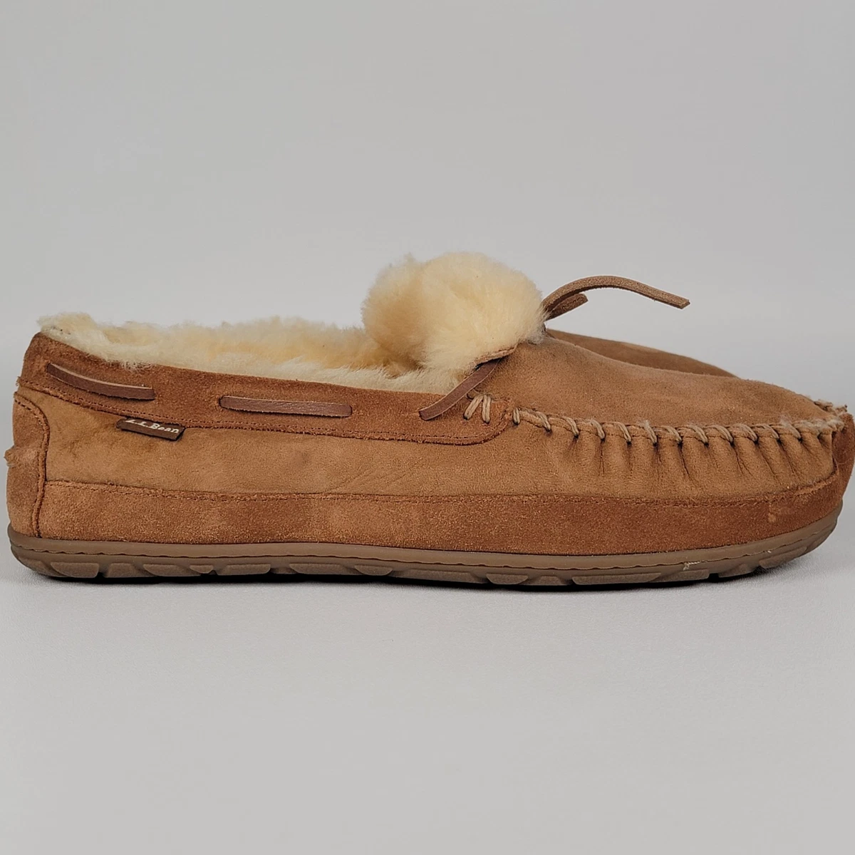 LL Bean Shearling Slippers Men 12 Brown Suede Moccasin Booties 515971 L.L. Bean Suede Upper Slippers for Men for sale | eBay main image 2