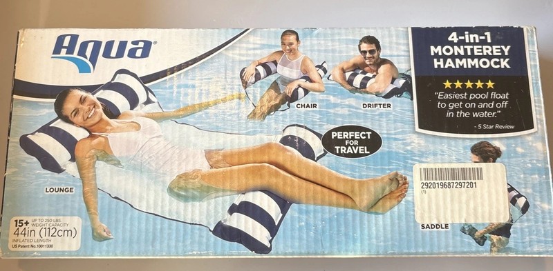 Aqua 4 in 1 Monterey Hammock Lounge Drifter chair Blue White Striped Travel