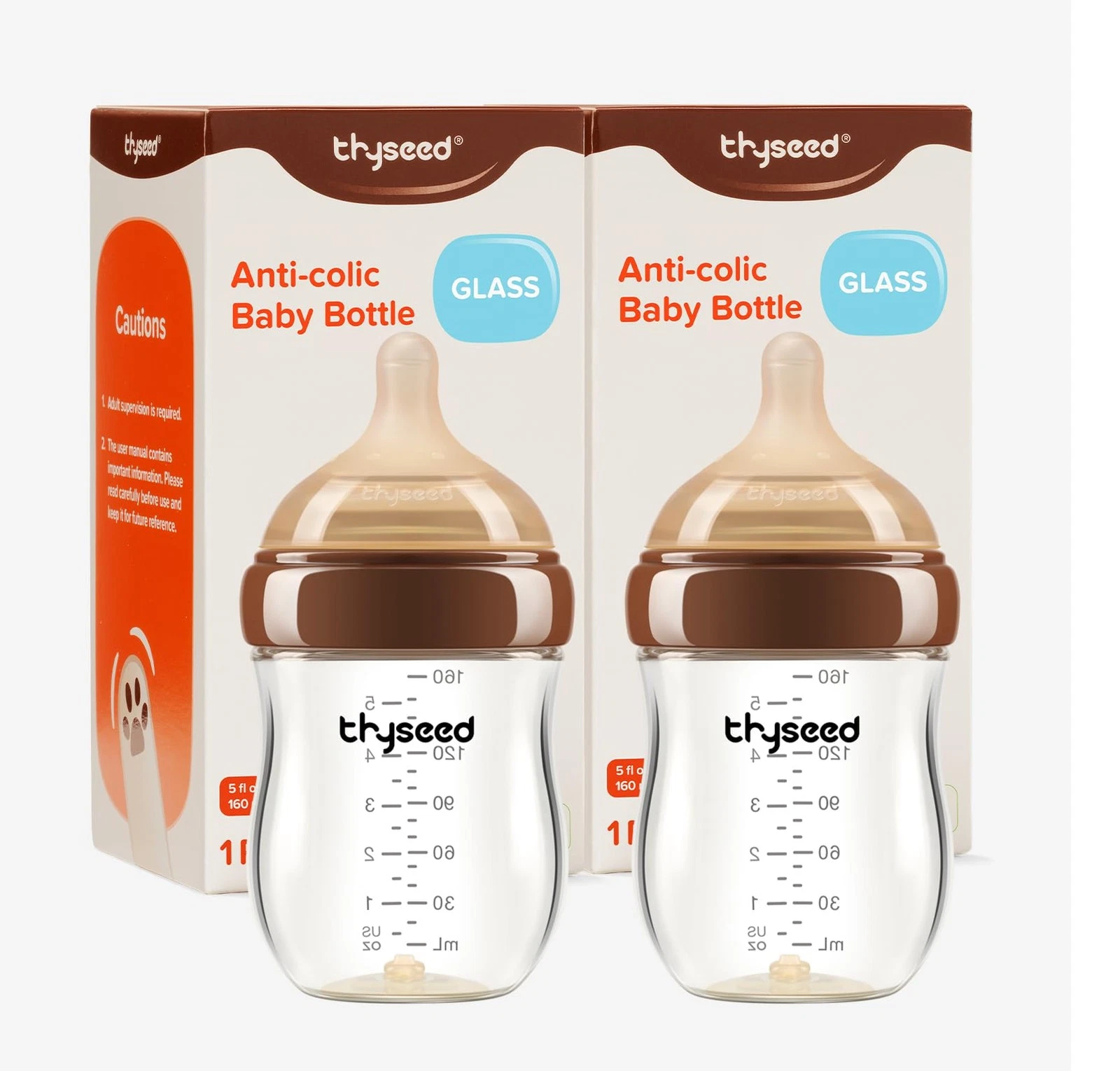 Thyseed Anti-Colic Glass Baby Bottle for Breastfed Infants, Paced Feeding, Br...