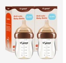 Thyseed Anti-Colic Glass Baby Bottle for Breastfed Infants, Paced Feeding, Br...