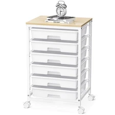 Rolling Utility Cart 6 Drawers Storage Organizer Wooden Top and Lockable Wheels