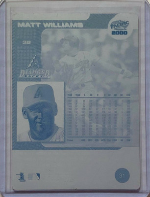 1/1 MATT WILLIAMS 2000 PACIFIC #31 PRINTING PLATE ARIZONA DIAMONDBACKS 1 OF 1
