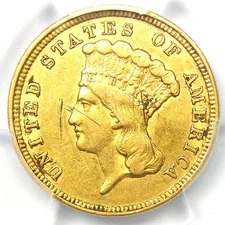 1854 Three Dollar Indian Gold Coin $3 - Certified PCGS AU Details - Rare Coin!