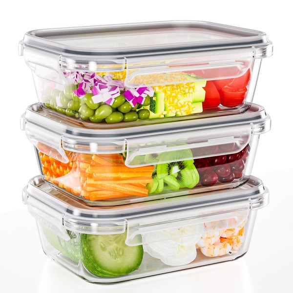 Frischhaltedosen Glas Mit Deckel 1040Ml 3Er Set Luftdicht KüChe Aufbewahrung Box-image