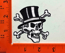 Embroidered Iron-On Patch Skull High Hat Rock Music Biker Badge
