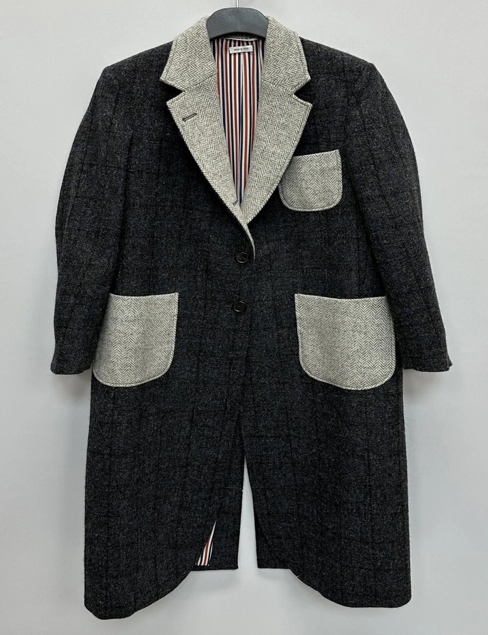 Cappotto lana a quadri Thom Browne con interruttore tascabile 38 129275986
