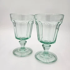 Vintage Bormioli Rocco Italy Wine Water Panel Green Glass Goblets Set Of 2