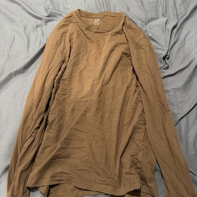 GAP Everyday Soft Men's M Brown Cotton Solid Knit Long Sleeve Crew Neck Tee