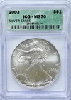 2003 $1 ICG MS 70 American Silver Eagle 1 oz. 999 Silver Coin Brilliant Unc