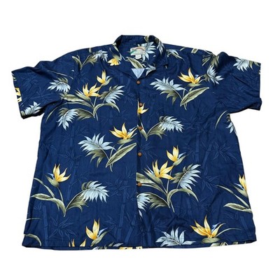 Paradise Found Shirt Mens 2XL Blue Bird of Paradise Hawaiian Rayon Made in USA