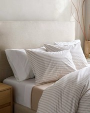 Quince 100 Organic Cotton Percale Duvet Cover Full Queen Natural White Stripe