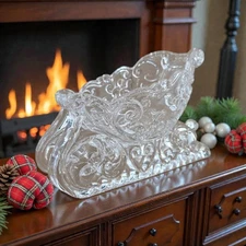 Fitz & Floyd Crystal Christmas Sleigh 8.5" x 5" Centerpiece Bowl Candy Dish