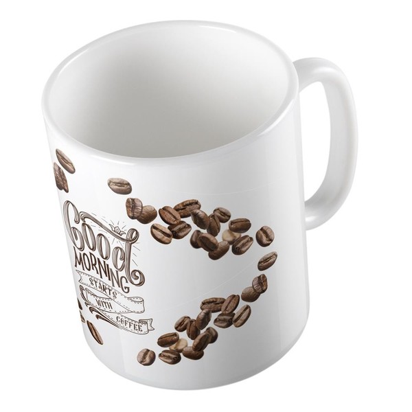 Kaffeetasse Good Morning Starts With Coffee Kaffeebohnen Keramik Tasse Weiß Gesc-image