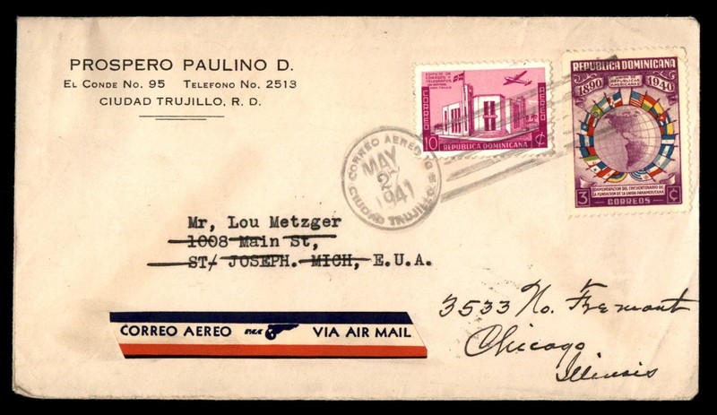 Mayfairstamps Dominican Republic 1941 Ciudad Trujillo to Chicago IL Air Mail Cov