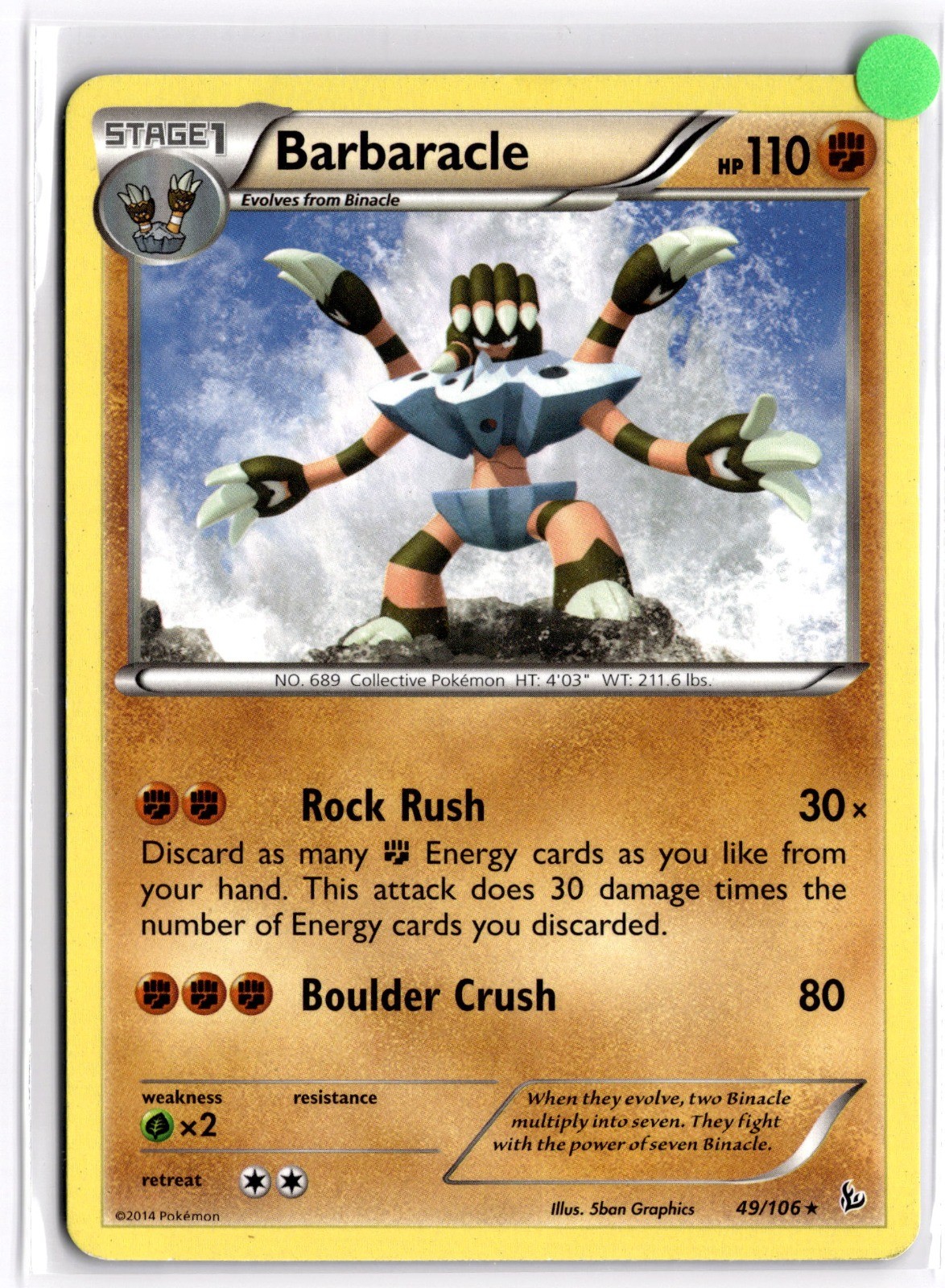 Pokemon TCG Barbaracle 49/106 XY - Flashfire Rare LP