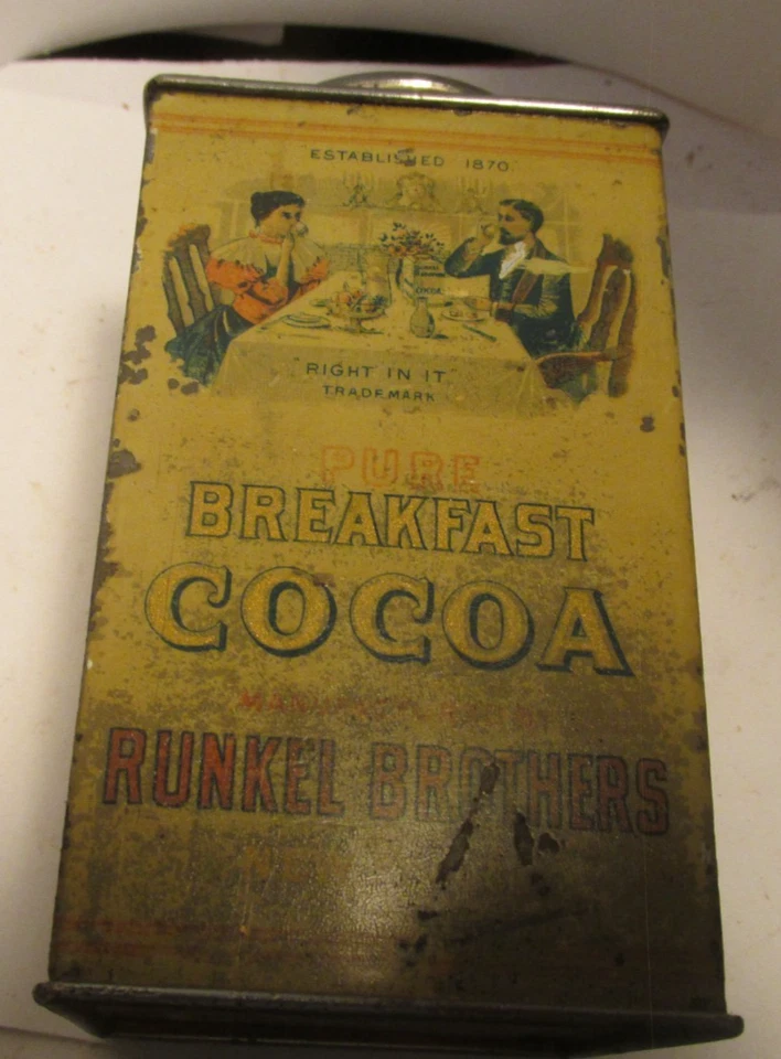 antique ltin-Runkel Brothers Breakfast Cocoa New York 5" tall 2 1/2" square - Image 2 of 4