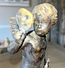 Antique Bronze  Angel Boy Statue With Mask & Bow 10 inches — photo 4