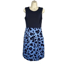 En Focus Studio Dress Womens 8 Blue Navy Flocked Velvet Floral A-line