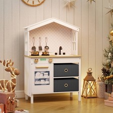 Kids Play Kitchen w/2 Stoves Rotation Knobs Faucet Sink Dishwasher Drawers