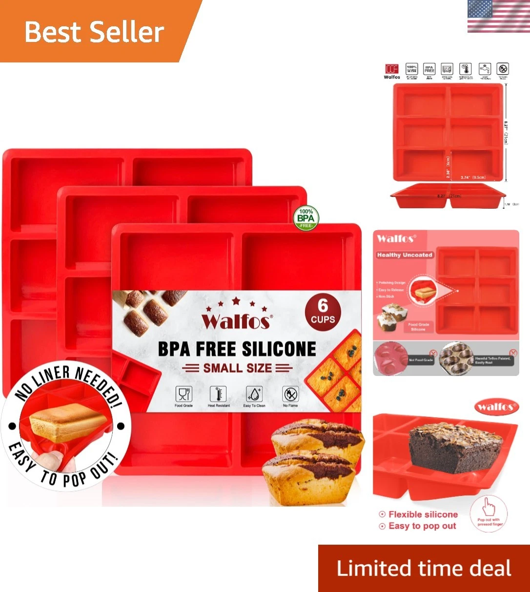 Silicone Mini Bread Baking Pan Set - 3 Non-Stick Loaf Pans - Dishwasher Safe