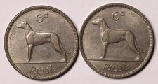 1934 Ireland Sixpence / 6 Pence Coins (2)  KM#5 EF/+