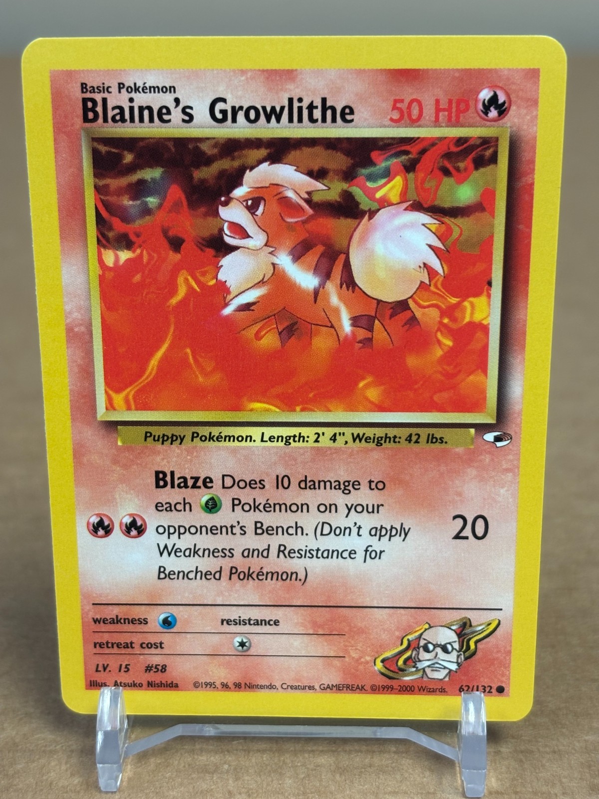 2000 Pokemon #62/132 Blaine's Growlithe (Gym Heroes) NM