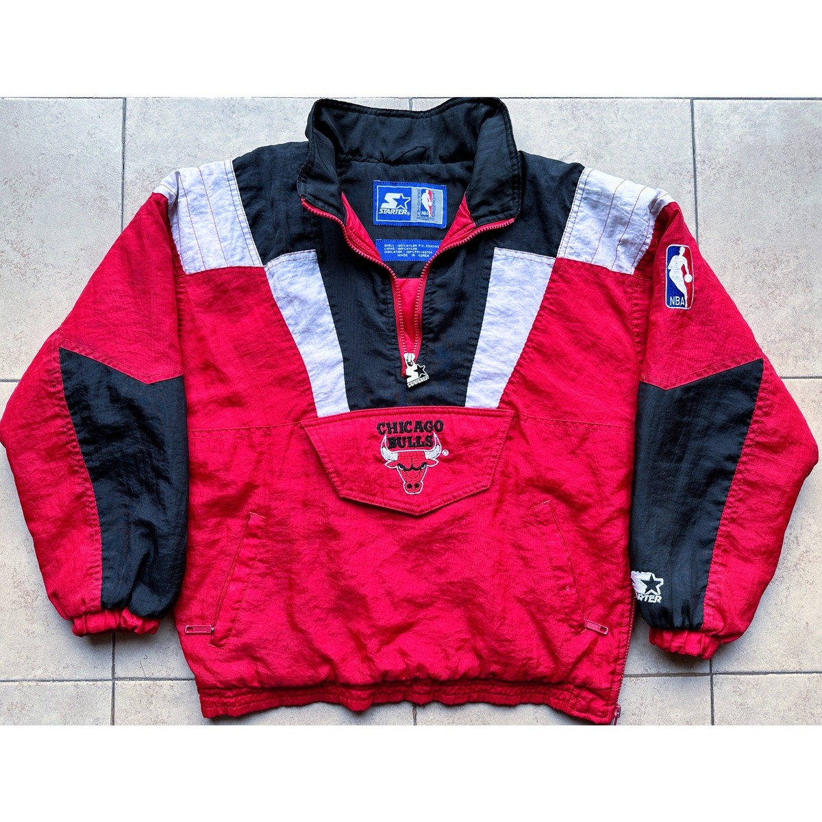 Chicago Bulls 90s STARTER puffer 1/2 Pullover jacket yth M red