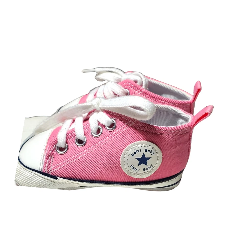 Baby Canvas High-Top Sneakers Pink 6-12 M Soft Sole Lace Unisex Infant Toddler - Image 4 of 4